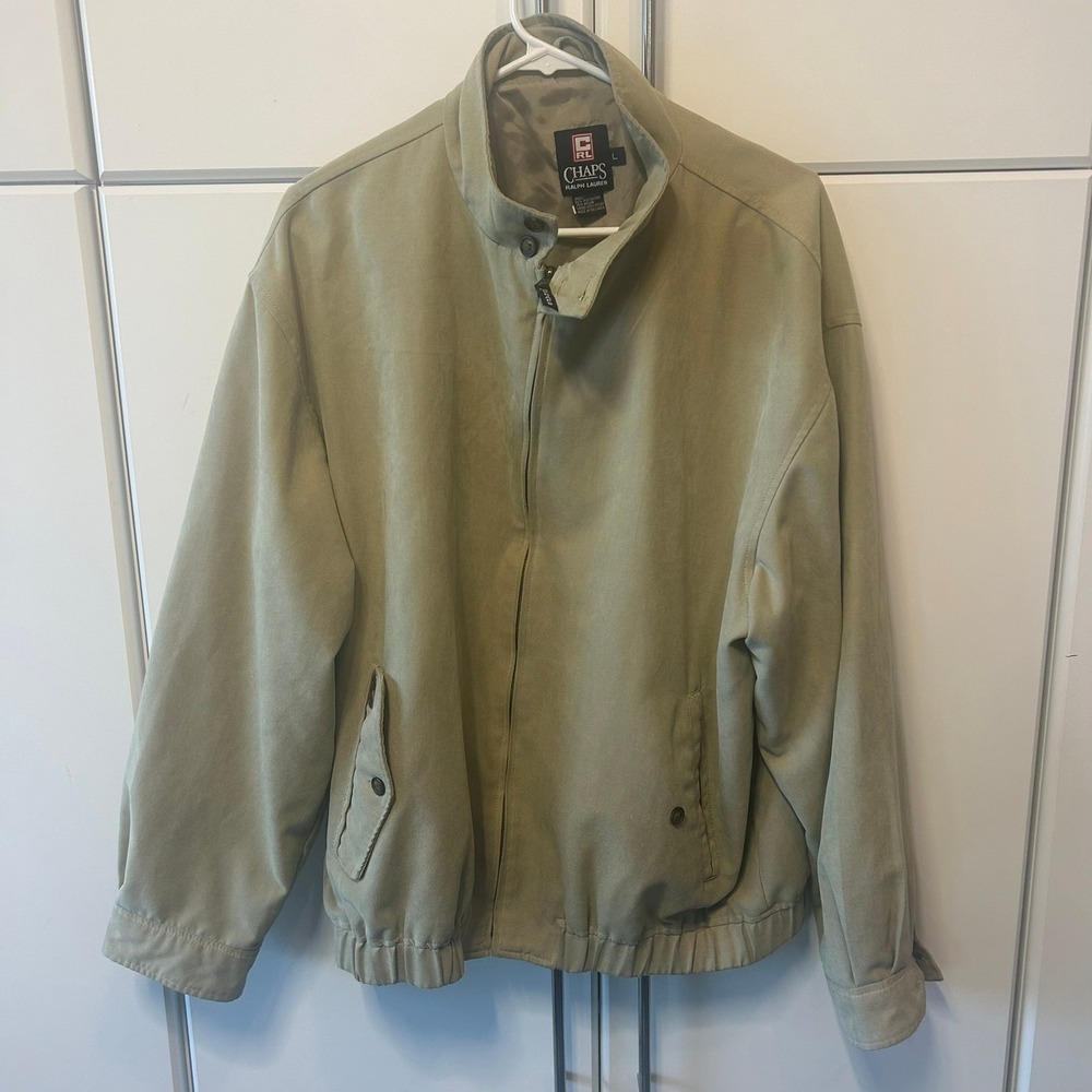 Chaps Ralph Lauren Mens Harrington Jacket Tan Khaki Full Zip Mock Neck Large